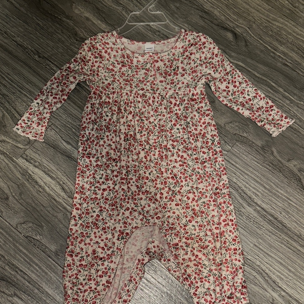 Old Navy Red and White Floral Baby Romper